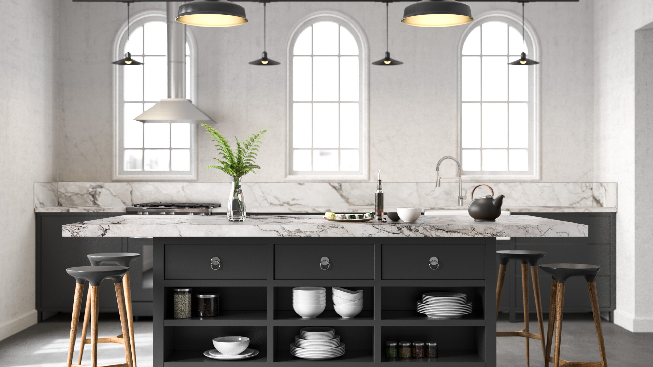 Black industrial kitchen